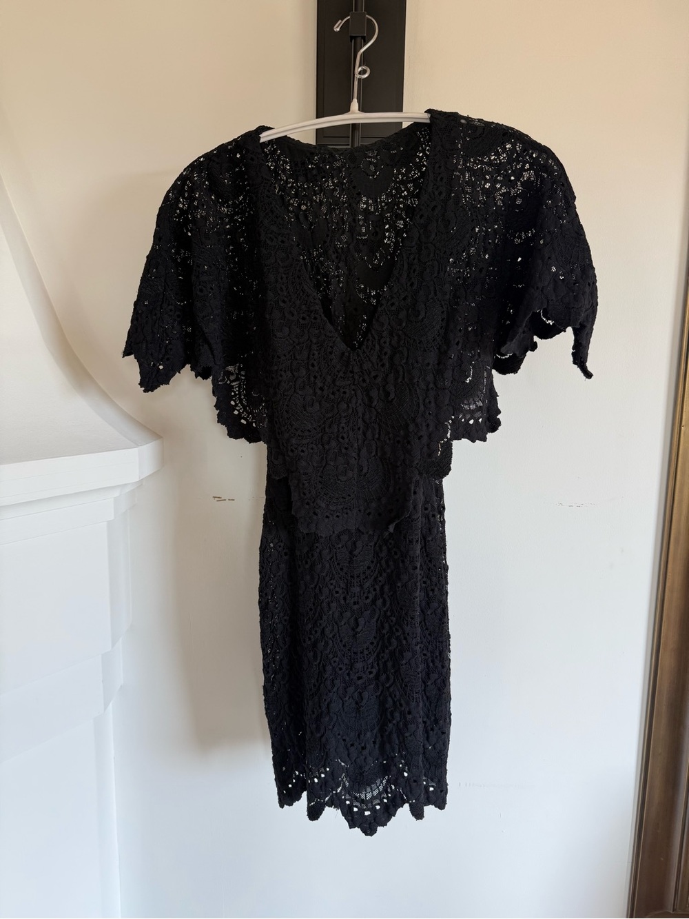 Nightcap Black Lace Mini Dress with Flutter Sleeves